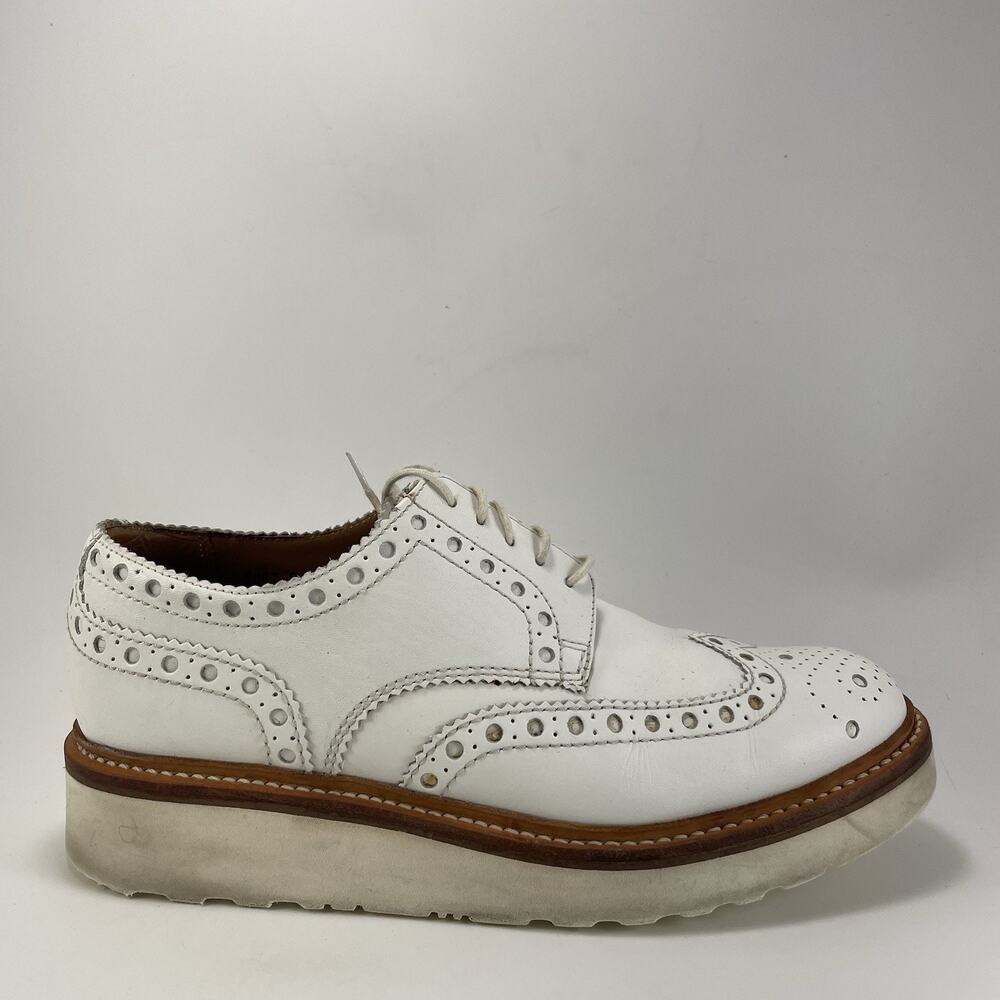 Grenson Archie Gibson Brogue Shoes Size 9 US/ 8 UK White Leather Wingtip Wedge